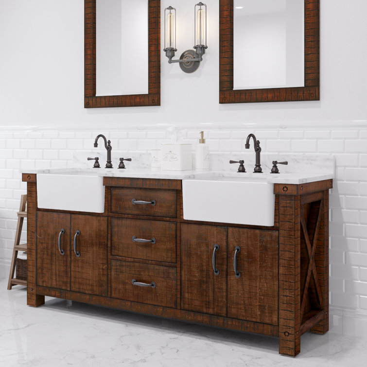 Paisley 72'' Rustic Sienna Hardwood Double Vanity with Marble Top