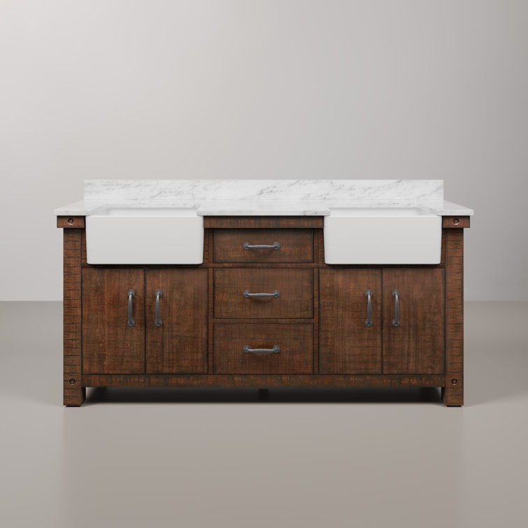 Paisley 72'' Rustic Sienna Hardwood Double Vanity with Marble Top