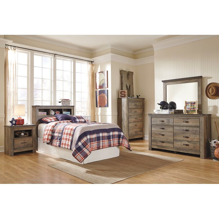Trinell Twin Bookcase Headboard with Rustic Charm Storage, Warm Brown