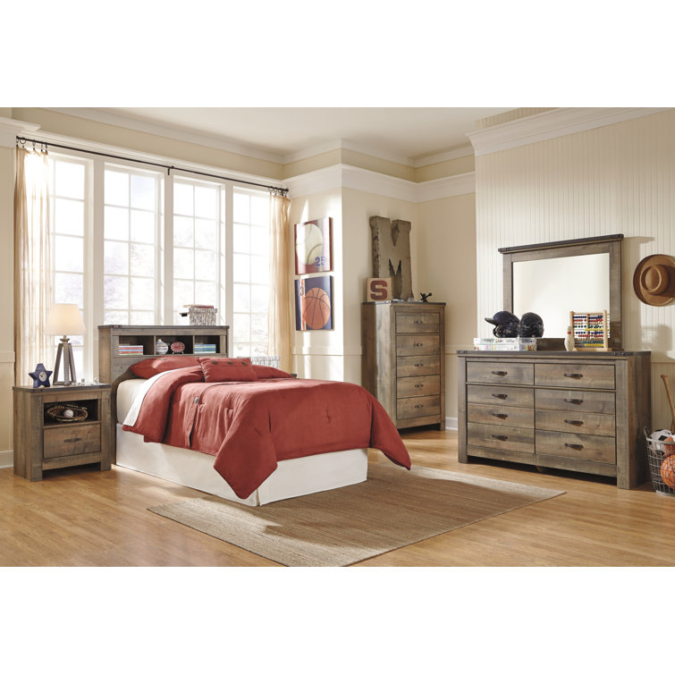 Trinell Twin Bookcase Headboard with Rustic Charm Storage, Warm Brown