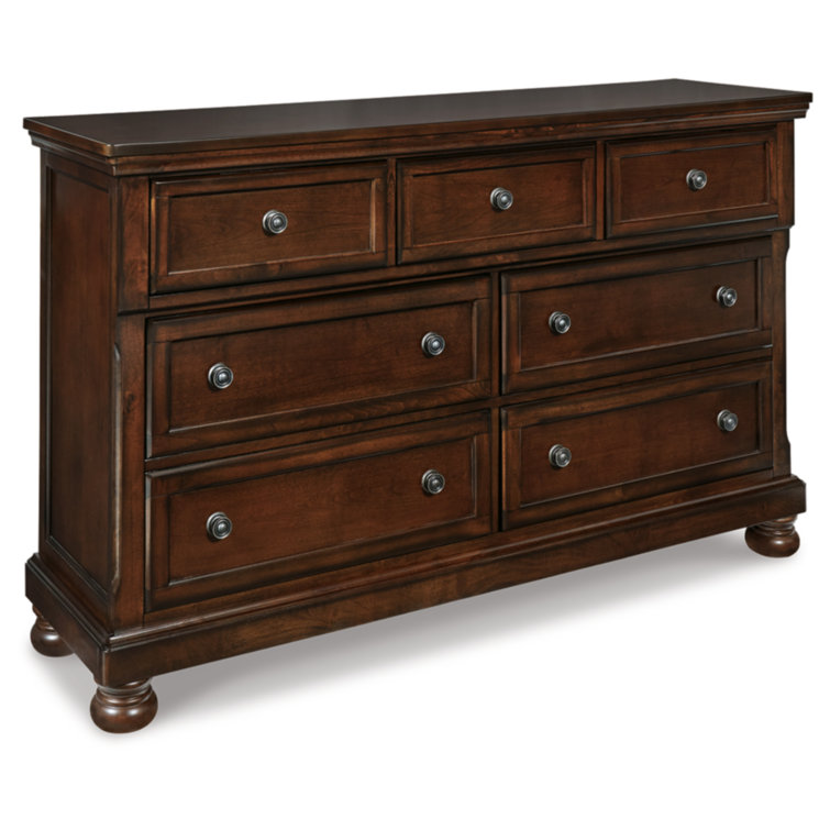 Transitional Brown 65'' Dresser with Mirror and Dovetail Drawers