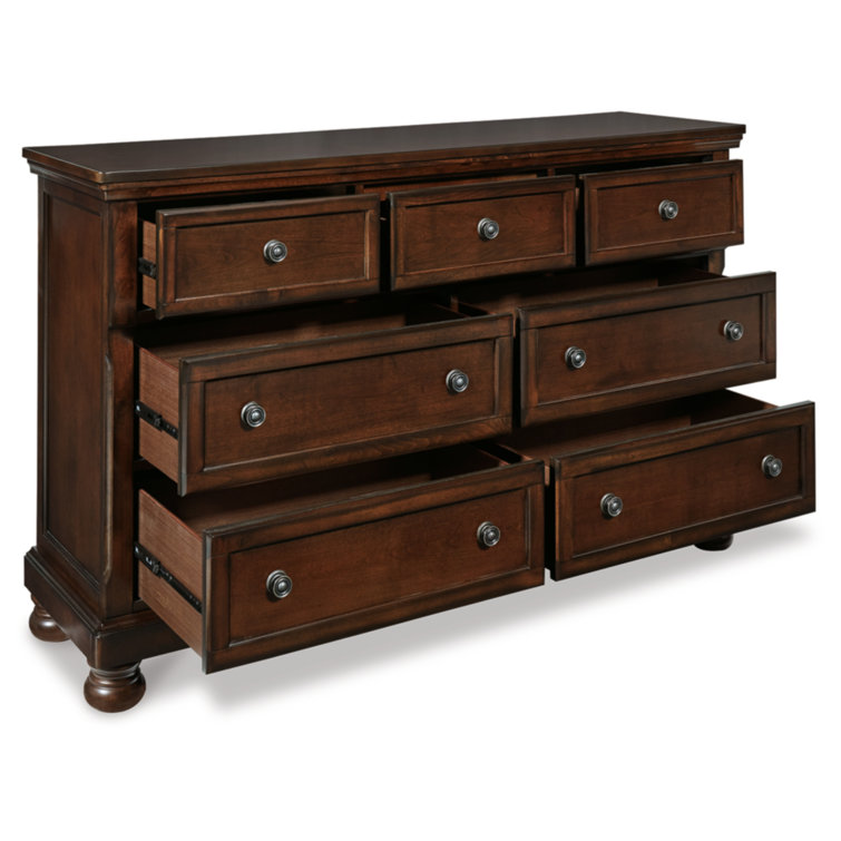 Transitional Brown 65'' Dresser with Mirror and Dovetail Drawers