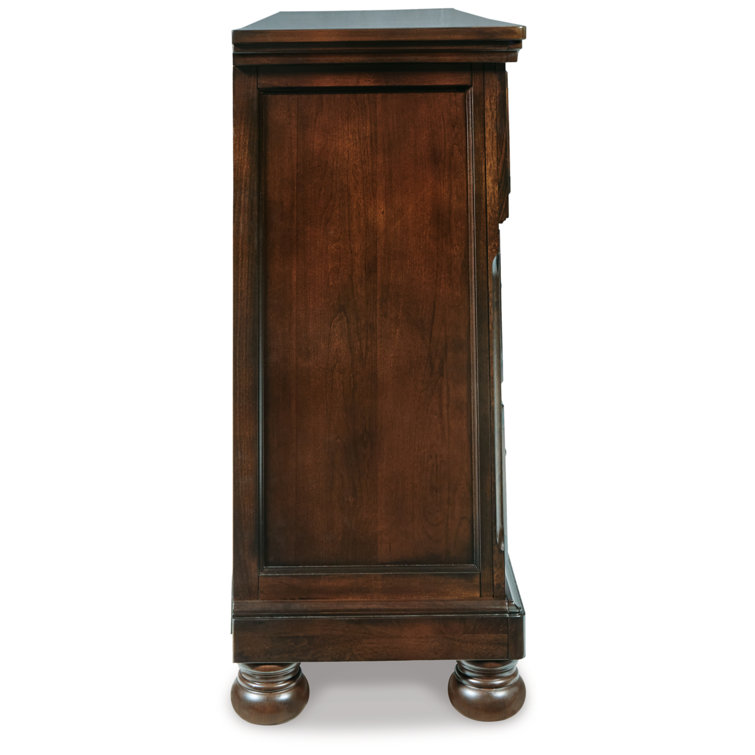 Transitional Brown 65'' Dresser with Mirror and Dovetail Drawers