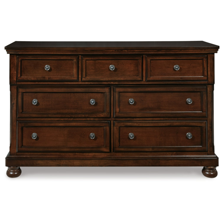 Transitional Brown 65'' Dresser with Mirror and Dovetail Drawers