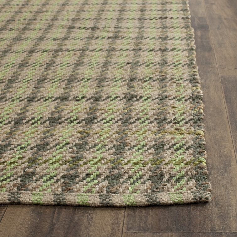 Green and Natural Cotton Flat Woven Reversible 4' x 6' Rug