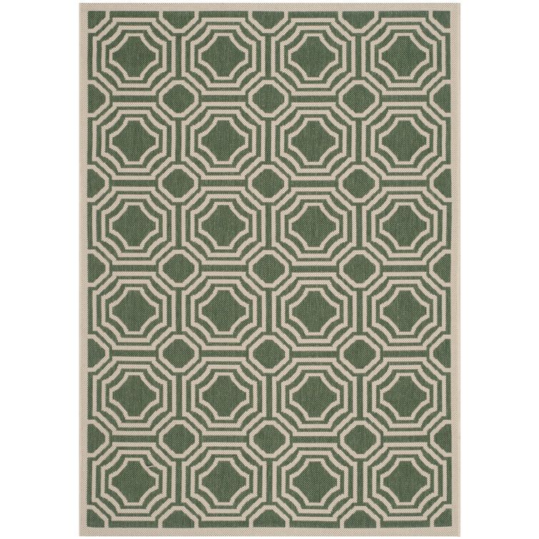 Courtyard Dark Green & Beige 8' x 11' Synthetic Indoor/Outdoor Rug