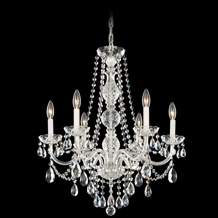 Elegant Polished Silver 6-Light Chandelier with Heritage Clear Crystal