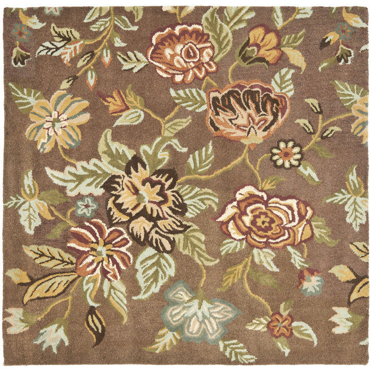 Blossom Brown Floral Hand-Tufted Wool 6' Square Rug