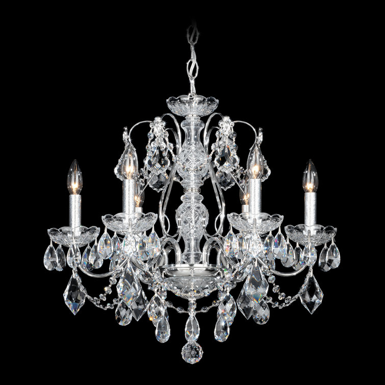 Elegant Century 6-Light Chandelier with Clear Heritage Crystal and Silver Finish