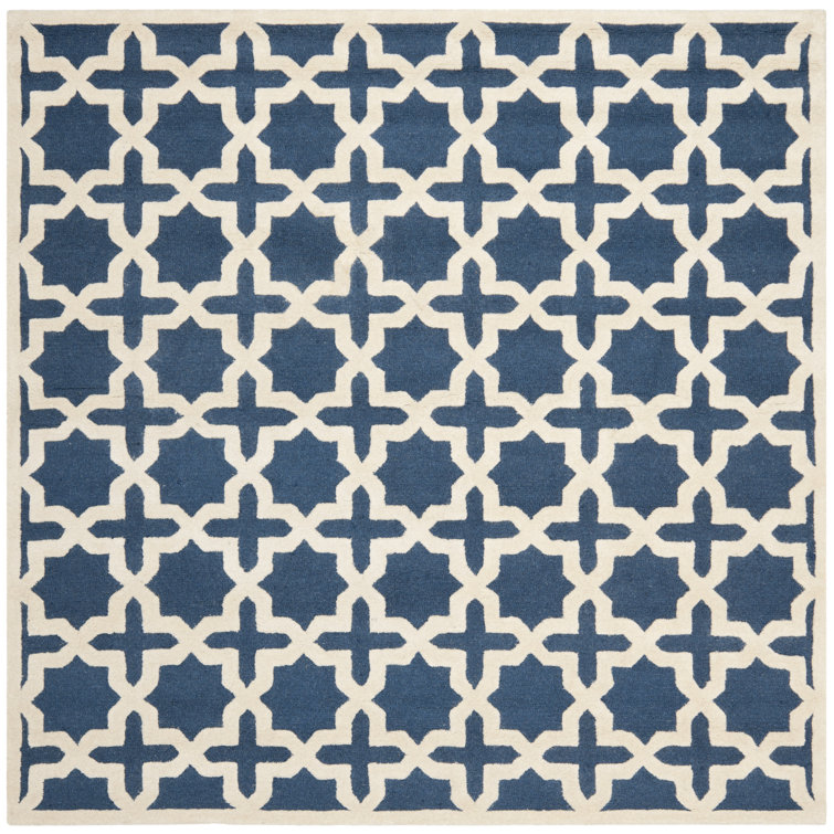 Hand-Tufted Cambridge Square Wool Rug in Navy Blue & Ivory, 10' x 10'