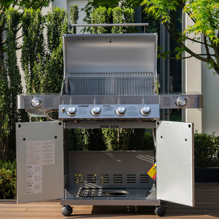 Stainless Steel 4-Burner Propane Gas Grill with Infrared Side Burner