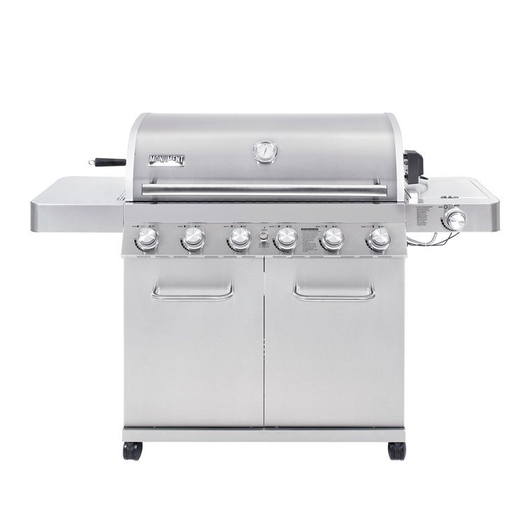 Monument 6-Burner Stainless Steel Propane Gas Grill with Side Burner