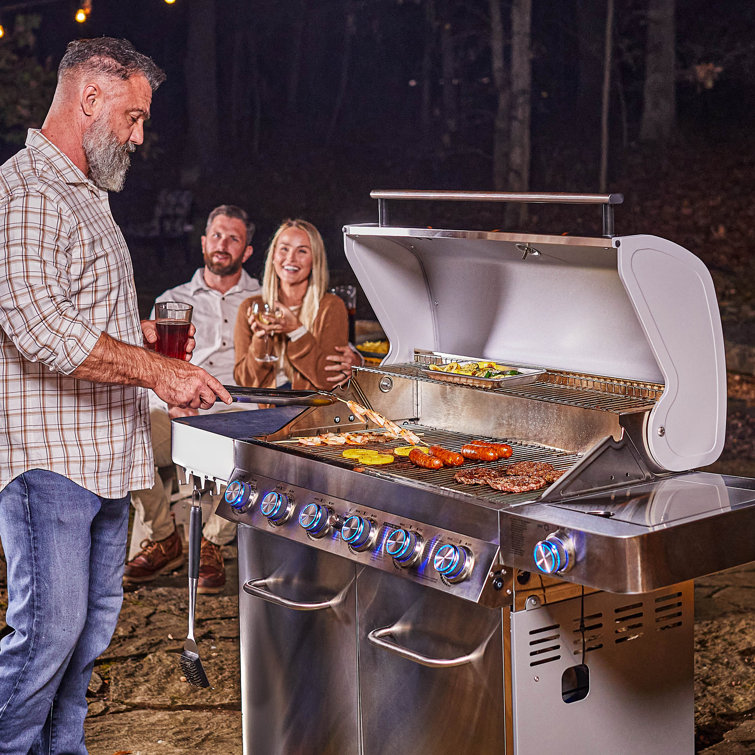 Monument 6-Burner Stainless Steel Propane Gas Grill with Side Burner