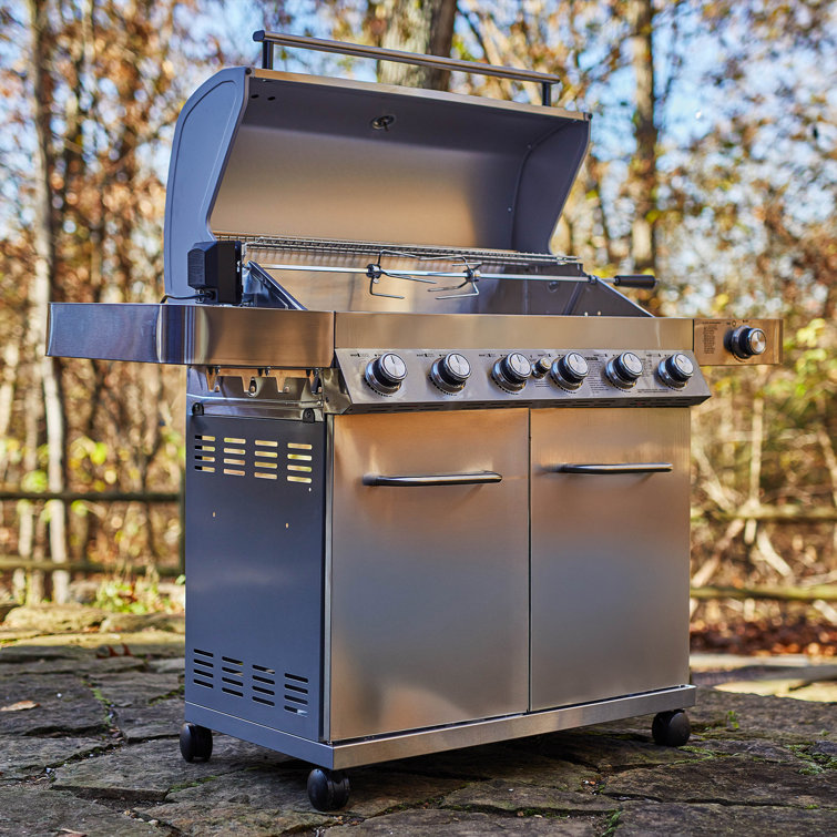 Monument 6-Burner Stainless Steel Propane Gas Grill with Side Burner