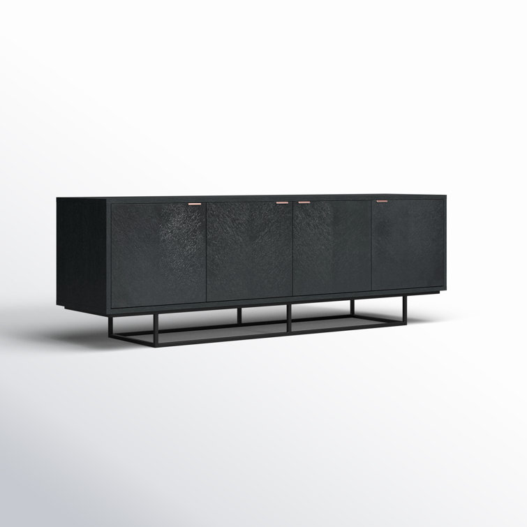 Myles Dark-Stained Chevron Oak Credenza with Rose Gold Handles