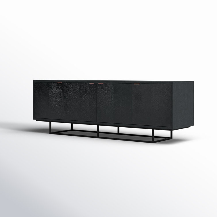 Myles Dark-Stained Chevron Oak Credenza with Rose Gold Handles