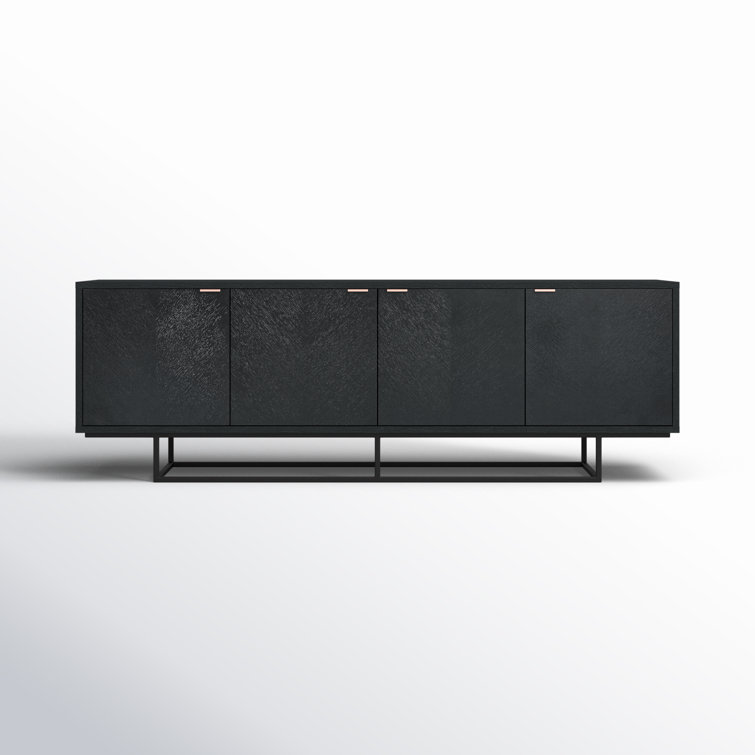 Myles Dark-Stained Chevron Oak Credenza with Rose Gold Handles