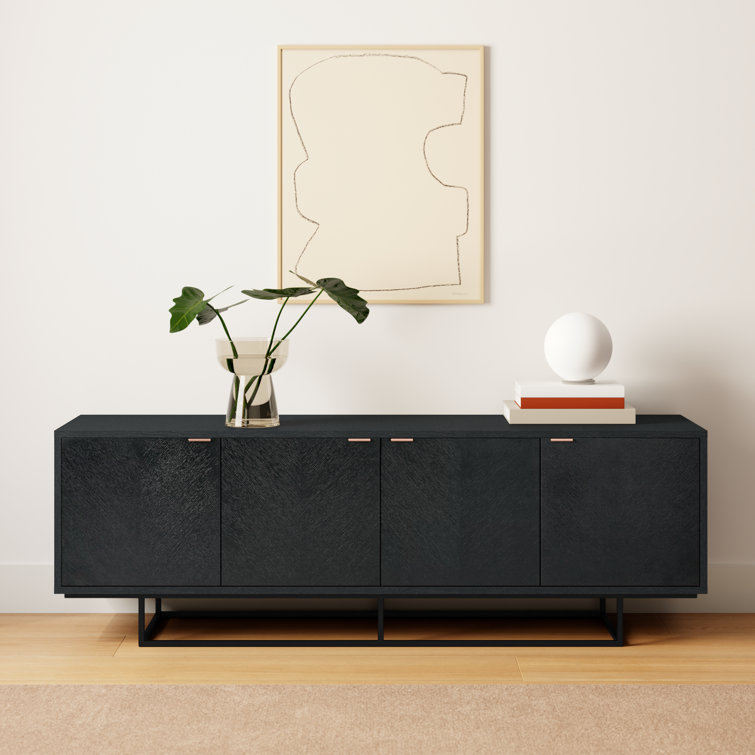 Myles Dark-Stained Chevron Oak Credenza with Rose Gold Handles