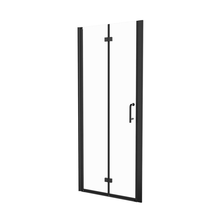 Matte Black Semi-Frameless Hinged Shower Door with Clear Glass