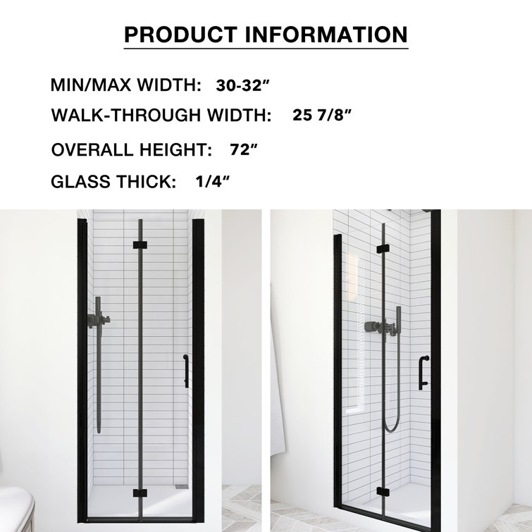Matte Black Semi-Frameless Hinged Shower Door with Clear Glass