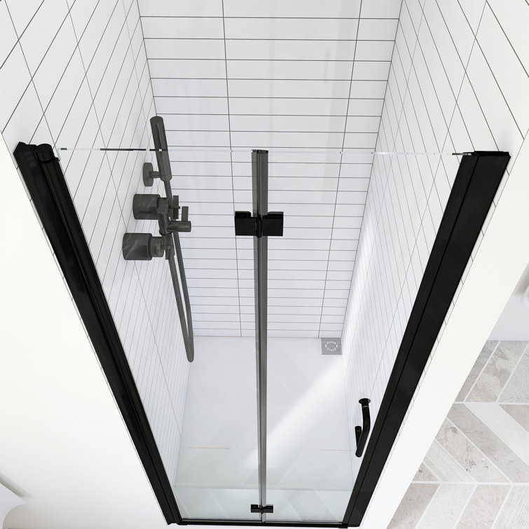 Matte Black Semi-Frameless Hinged Shower Door with Clear Glass