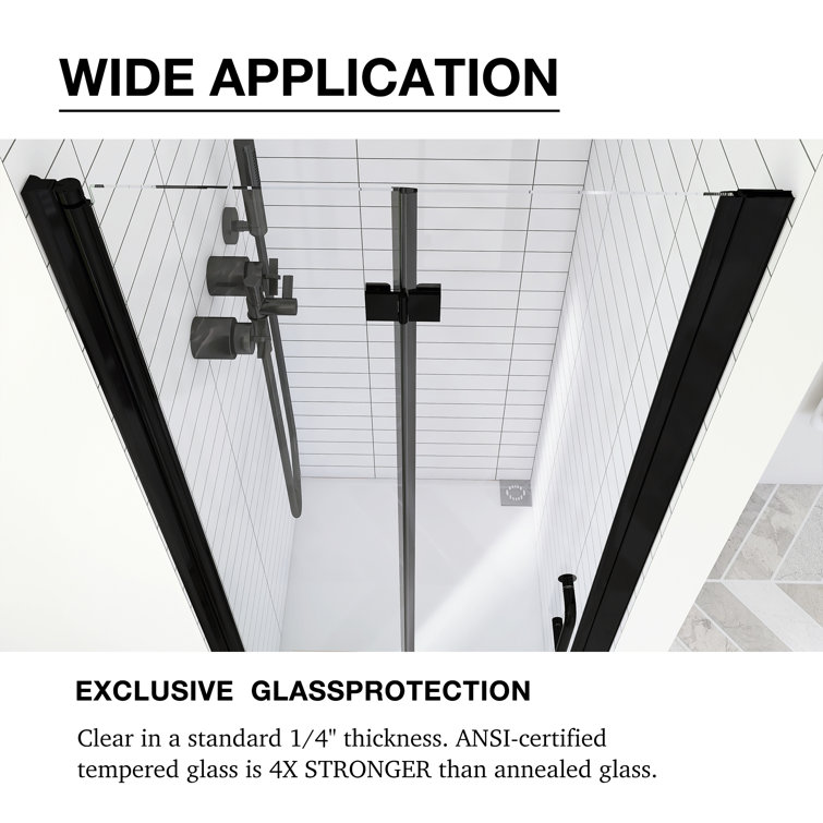 Matte Black Semi-Frameless Hinged Shower Door with Clear Glass
