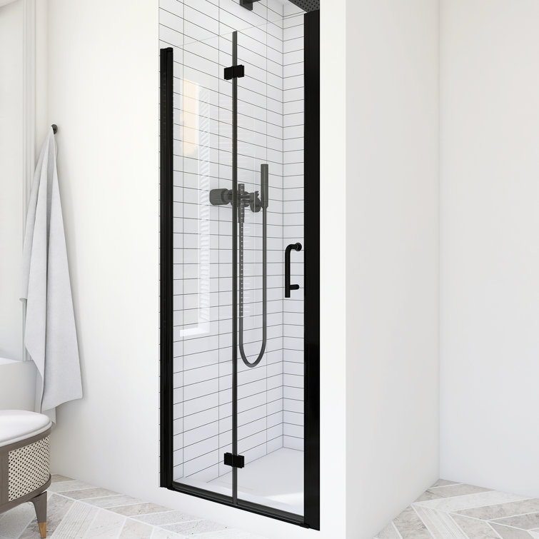 Matte Black Semi-Frameless Hinged Shower Door with Clear Glass