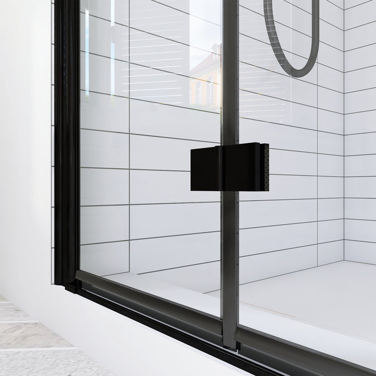 Matte Black Semi-Frameless Hinged Shower Door with Clear Glass