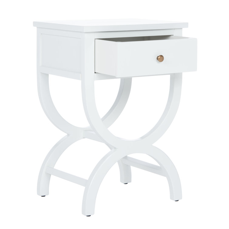 Dalat White Poplar Wood Night Table with Zinc Knob and Storage
