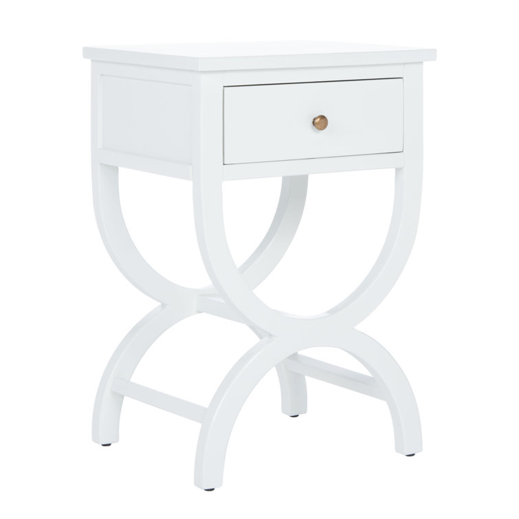 Dalat White Poplar Wood Night Table with Zinc Knob and Storage