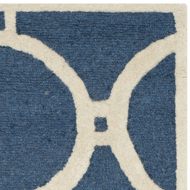 Navy Blue and Ivory Hand-Tufted Wool Square Rug, 24" x 24"