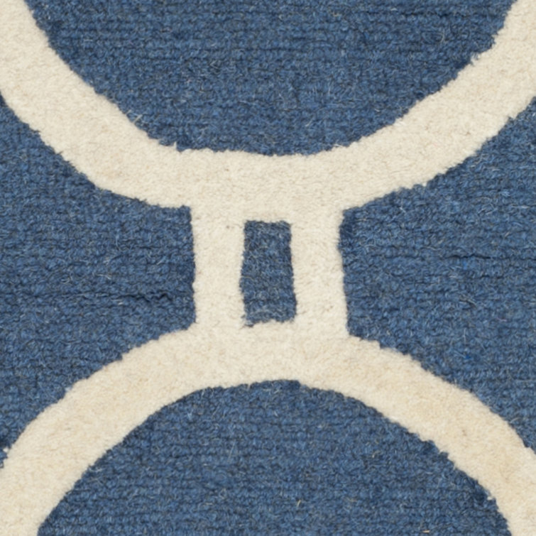 Navy Blue and Ivory Hand-Tufted Wool Square Rug, 24" x 24"