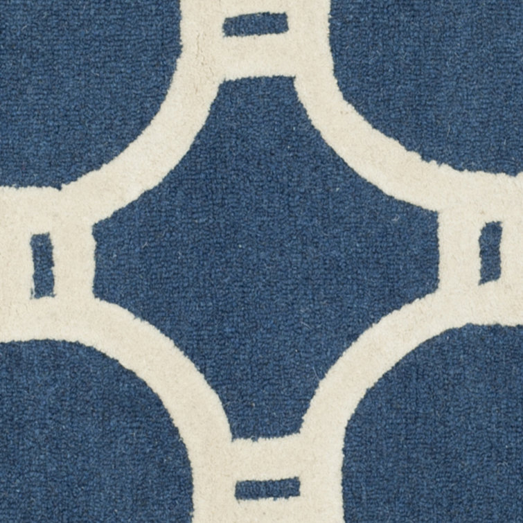 Navy Blue and Ivory Hand-Tufted Wool Square Rug, 24" x 24"
