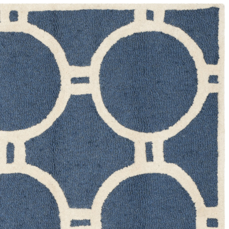 Navy Blue and Ivory Hand-Tufted Wool Square Rug, 24" x 24"