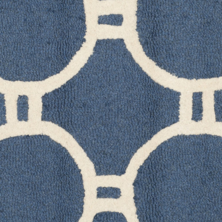 Navy Blue and Ivory Hand-Tufted Wool Square Rug, 24" x 24"