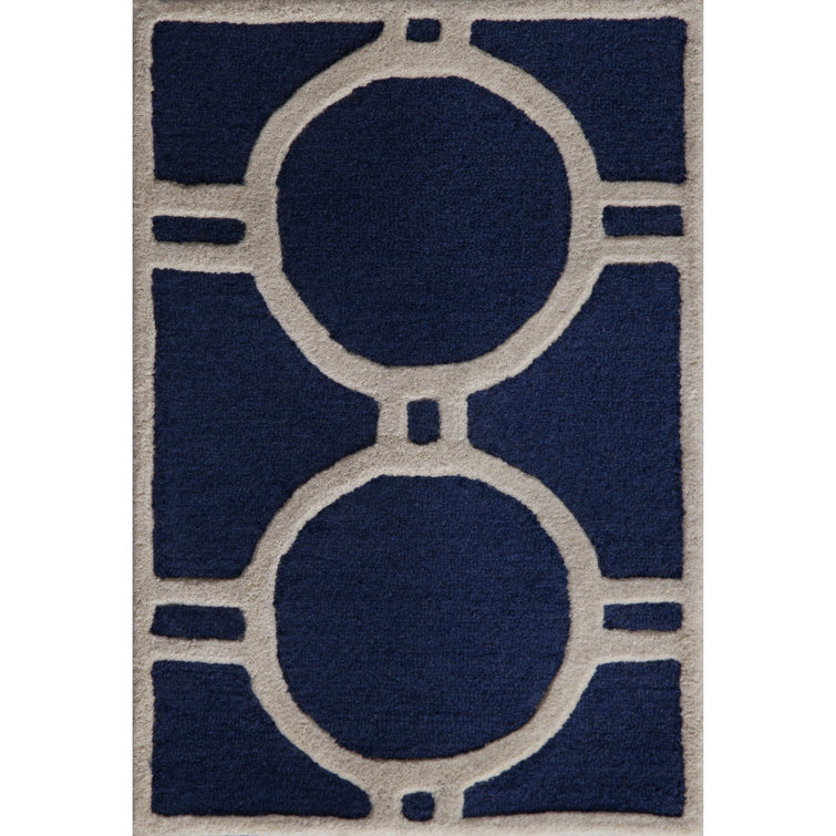 Navy Blue and Ivory Hand-Tufted Wool Square Rug, 24" x 24"