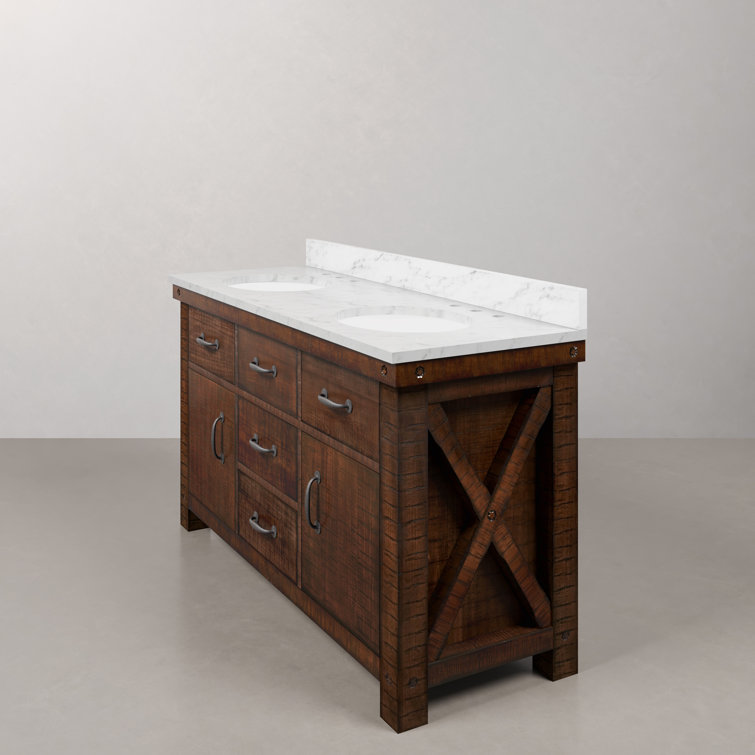 Rustic Sierra Double Sink Bathroom Vanity with Carrara White Marble Top