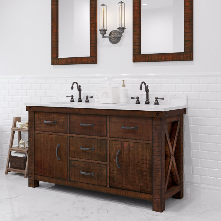 Rustic Sierra Double Sink Bathroom Vanity with Carrara White Marble Top