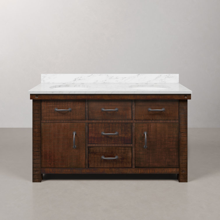 Rustic Sierra Double Sink Bathroom Vanity with Carrara White Marble Top