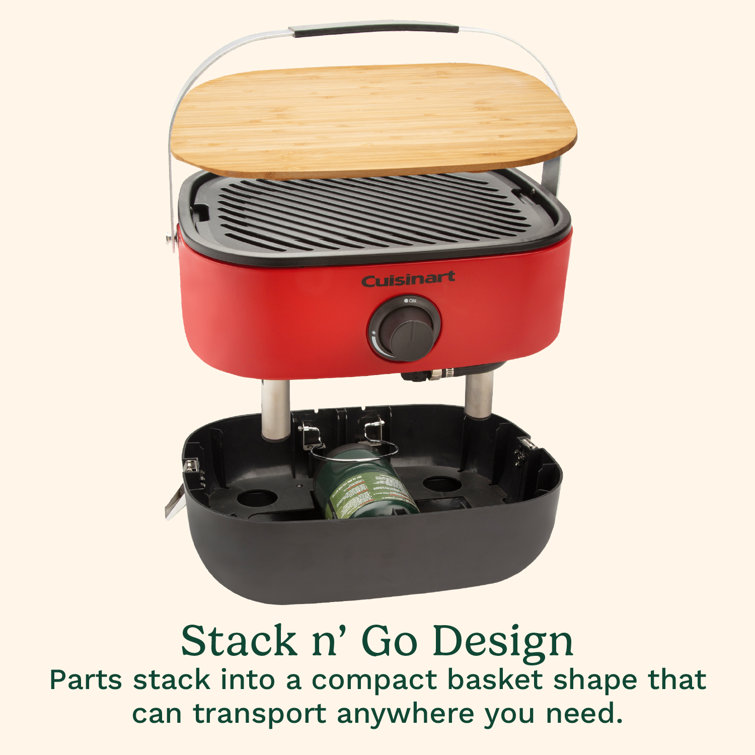 Cuisinart Red Portable Propane Gas Grill with Wooden Lid