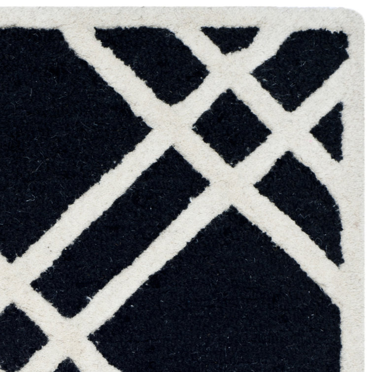 Ivory and Black Hand-Tufted Wool Geometric Square Rug