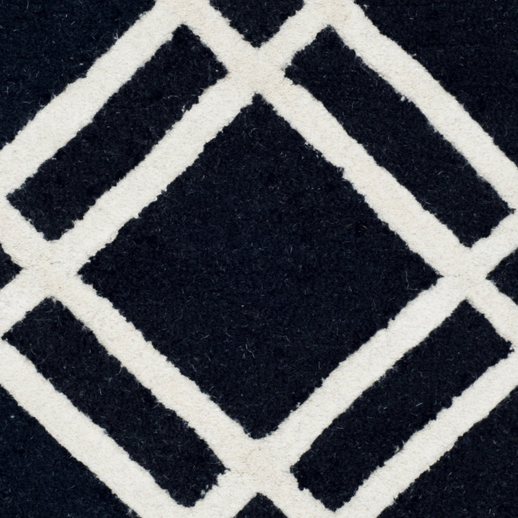 Ivory and Black Hand-Tufted Wool Geometric Square Rug