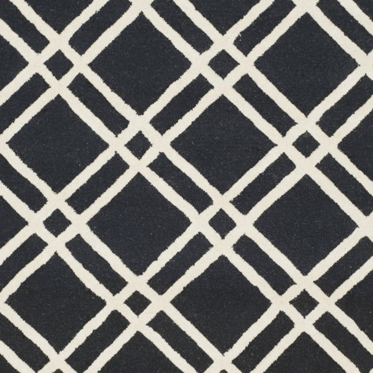 Ivory and Black Hand-Tufted Wool Geometric Square Rug