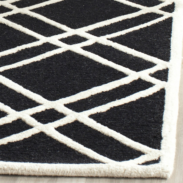 Ivory and Black Hand-Tufted Wool Geometric Square Rug