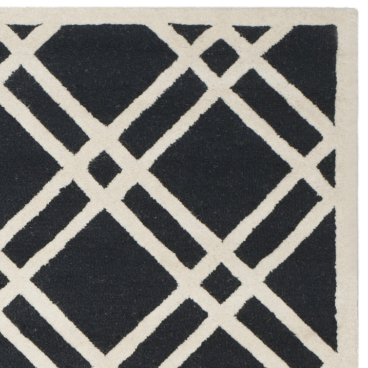 Ivory and Black Hand-Tufted Wool Geometric Square Rug