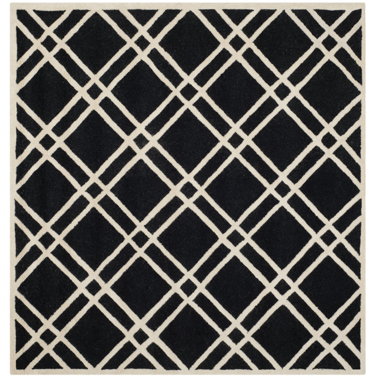 Ivory and Black Hand-Tufted Wool Geometric Square Rug