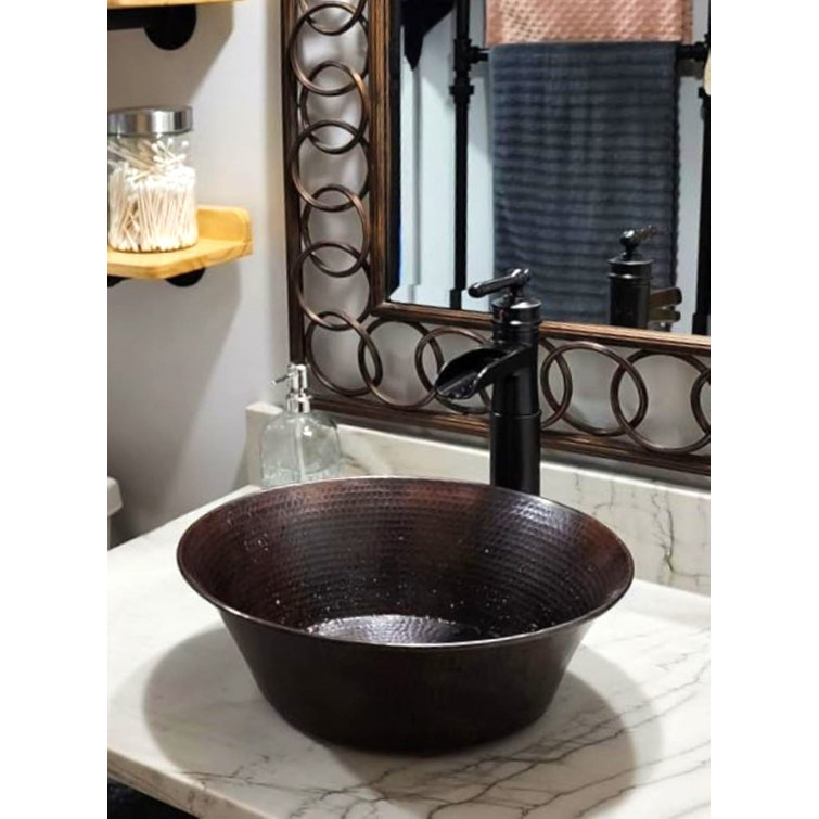 15" Round Hand-Hammered Copper Above-Counter Bathroom Sink
