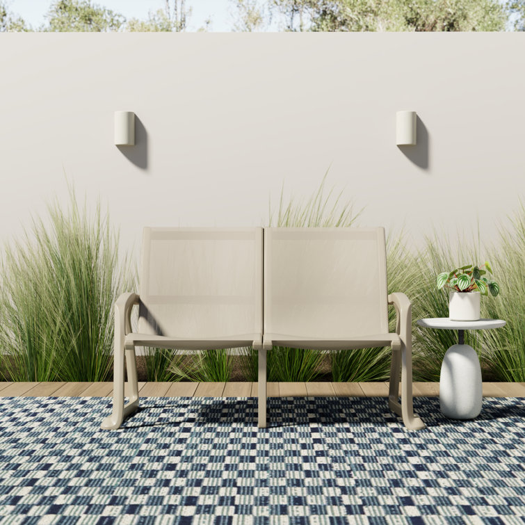 Taupe Plastic Outdoor Loveseat with Armrests
