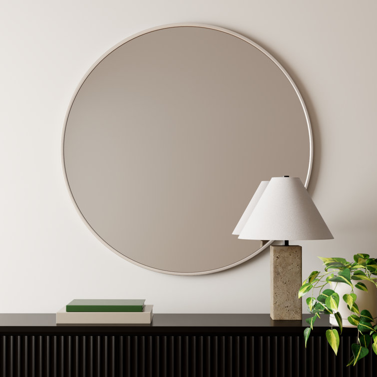 Silver Round Metal Frame Wall Mirror 32"