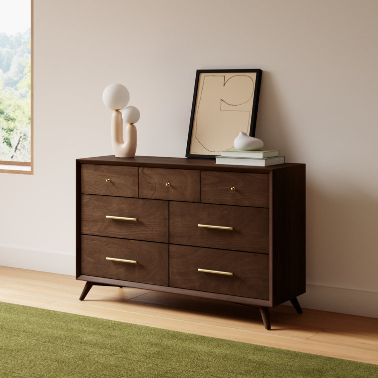 Flynn Walnut Mid-Century Modern 7-Drawer Dresser